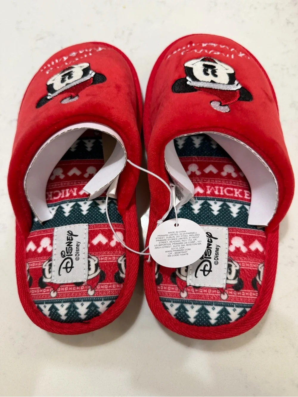 Disney Red Mickey Mouse Merry Christmas Holiday Slippers